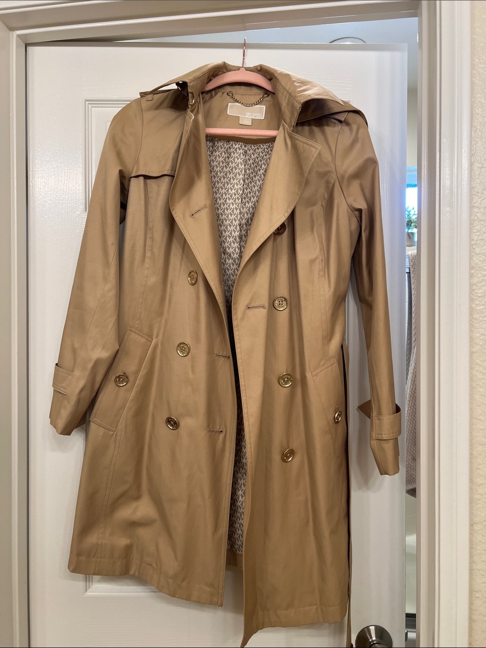 Michael Kors Beige Trench Coat with Double-Breasted Front